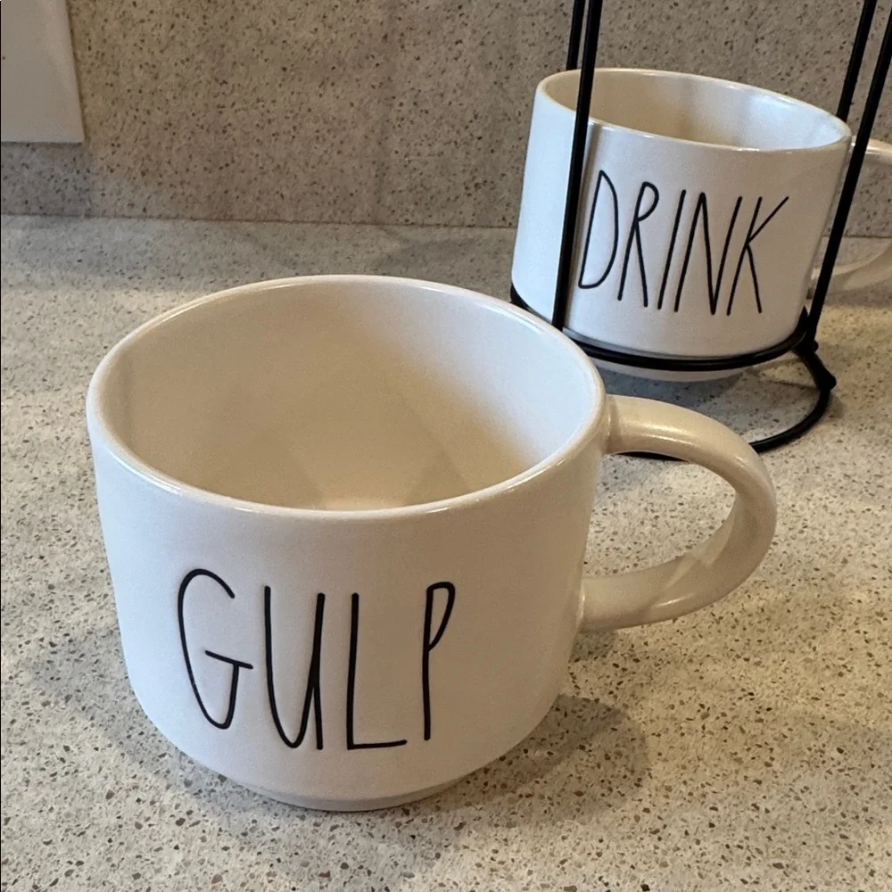 Rae Dunn Stackable White Mug Set with Stand - Picture 5 of 8